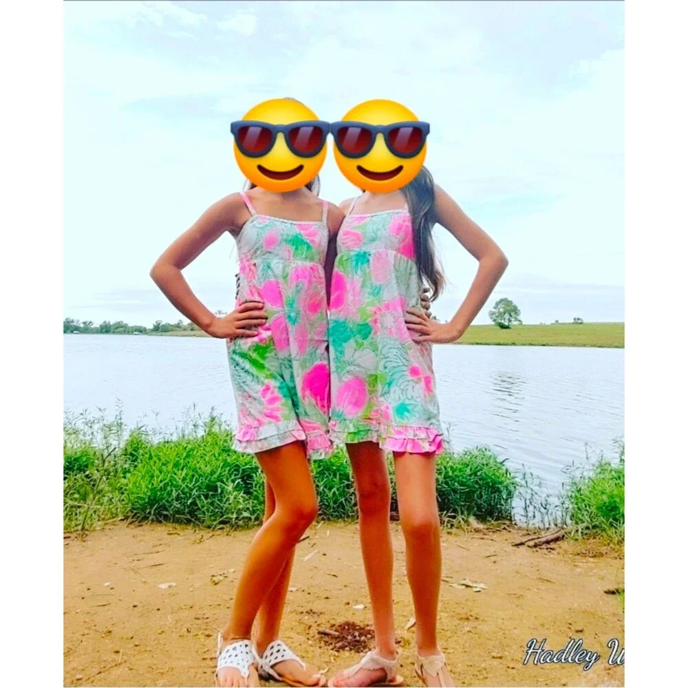Lilly Pulitzer Girls Floral Spaghetti Strap Dress Size 14 XL Pink and Green.